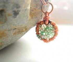 Copper wire wrapped pendant Green Agate necklace - Full of Wishes - Summer colors 2012