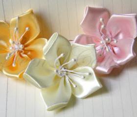 Satin Ribbon Flowers - 5 pcs - 100% handmade