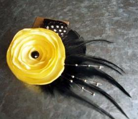 Yellow Flower Feather Hair Clip