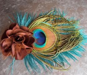 Peacock feather hair accessory