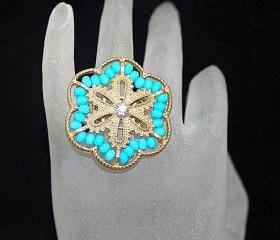 SALE Seashell adjustable Ring - Beaded Ring - Gold Plated Ring