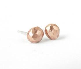  Tiny stud earrings. Recycled copper rough nuggets and sterling silver earposts