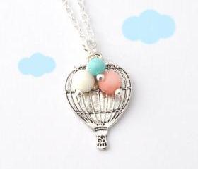 hot air balloon necklace - love is in the air - Up Up and Away - pastel beads - cute