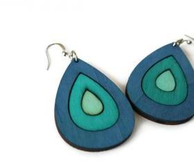 Blue Wood Earrings. Drop Earrings with Nickel Free Hooks.Ombre Earrings