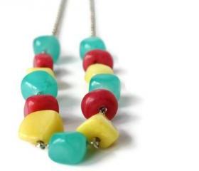 Bohemian Necklace in Aqua, Pink and Yellow. Perfect Summer Fashion.