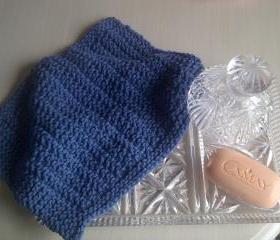 Blue Cotton Wash or Dish cloth - Hand Knitted in Scotland