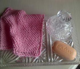 Pink Cotton Wash/Dish Cloth - Exfoliating Cloth - Hand Knitted in Scotland