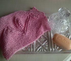 Pink Cotton Tulip Design Wash/Dish Cloth - Hand Knitted in Scotland