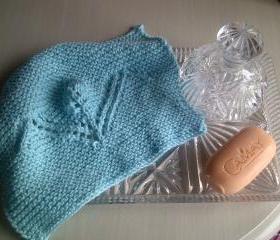 Extremely Soft cotton Aqua Washcloth - Kind to skin - Hand Knitted in Scotland