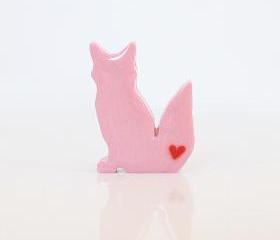 Light Pink Fox Figurine with Red Hearts 