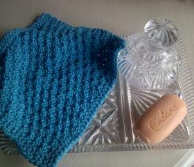Turquoise Cotton Wash/Dish cloth - Hand Knitted in Scotland
