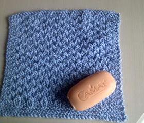 Blue Cotton Wash/Dish Cloth - Excellent for Exfoliation - Hand Knitted in Scotland