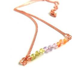 Simple Delicate Copper necklace, gemstone bar Peridot, Amethyst,Carnelian beads Everyday jewelry, metallic Minimalist Copper jewelry