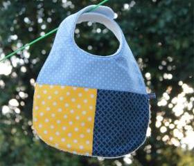 Baby bib - blue and yellow spots