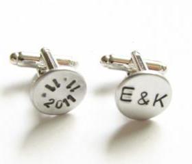 Date Initial Hand Stamped Wedding Cufflinks personalized keepsake gift for him guys custom cuff links