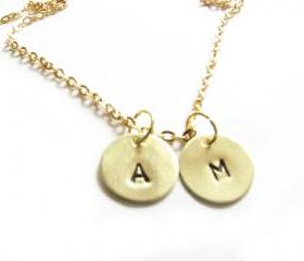 Brass Initial Necklace Hand Stamped Personalized Charm wedding bride