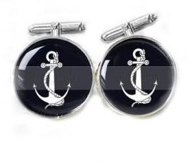 Black Anchor Men Cufflinks Custom Black White personalized Wedding keepsake gift for him guys men father photo cuff links birthday