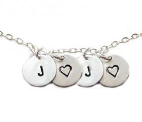 4 Initial Necklace Customize Hand Stamped Personalized Pendant Aluminum Brass Copper Wedding Birthday