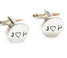 Initial Cufflinks Metal Hand Stamped Wedding personalized keepsake gift for him guys custom cuff links heart love