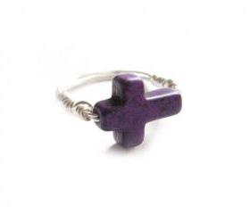 Purple Turquoise Cross Ring Wire Wrapped Any Size Custom Jewelry in Silver Gold Copper