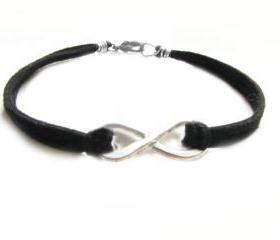 Hammered Knot Infinity Bracelet Unisex Wire Wrapped Black Leather Suede wear two side