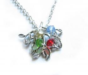 Family Tree Birth stone Necklace Personalized Wire Wrapped Silver Plated Chain mother Jewelry Birthday Wedding