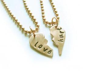 Hand cut Broken Heart Necklace Split Hand Stamped Pendant Ball Chain Jewelry Copper or Brass