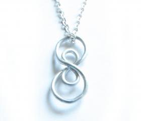 Silver Vertical Infinity Necklace Wire Wrapped Silver Plated Chain Jewelry