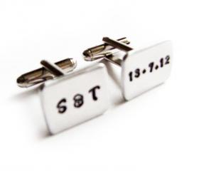 Monogram initial Men Cufflinks Square Initial Metal Hand Stamped Initial Date cufflinks personalized keepsake gift for him guys custom Wedding cuff links