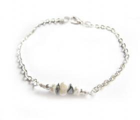 Gemstone Nugget Anklet White Mother of Pearl Black Onyx Bracelet Wire Wrapped Jewelry