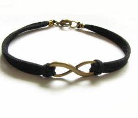 Bronze Infinity Bracelet Wire Wrapped Black Leather Suede Bronze Jewelry