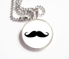 Black Mustache Glass Pendant Necklace Dome Ball Chain Jewelry Birthday Keepsake Gift