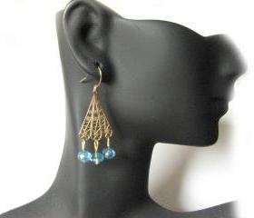Gold Filled Filigree Earrings Your Choices of Bead Pearl Dangles Triangle Jewelry