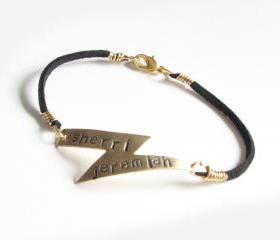 Harry Potter Lightning Bolt Bracelet Hand Stamped Black Suede Leather Personalized Jewelry