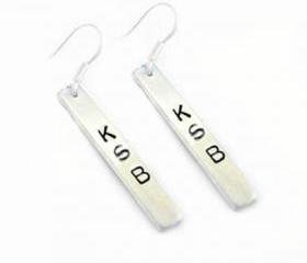 Rectangle Initial Custom Hand Stamped Earrings Monogram Rectangle Personalized Sterling Silver Ear wires Dangles
