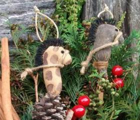 Primitive Grungy Stick Horse Christmas Ornaments