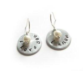 Sterling Silver Star Wars I love you I know Hand Stamped Earrings Wire Wrapped Dangle Pearl Bead Charm Jewelry