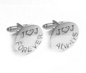 Love Forever Cufflinks Initial Heart Hand Stamped Men Cuff links Wedding personalized keepsake Gift for him aluminum or brass or copper