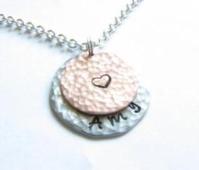 2 Hammered Necklace Personalized Hand Stamped Custom Pendant chain copper