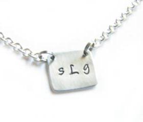 Small Initial Necklace Custom Hand Stamped Monogram Pendant Personalized Aluminum or Brass