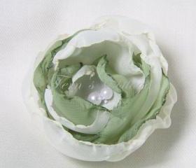 Ivory Green Bridal Flower Hair Clip - Wedding Accessories - Wedding Floral Clip