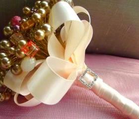  Gold and Blush with Salmon Glass Bead, Crystal and Pearl Alternative Bouquet and Boutonniere