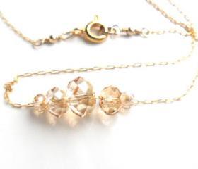 Gold Carrie necklace, Delicate dainty 14K gold chain, swarovski crystals golden shadow, everyday simple jewelry, minimalist, under 30