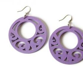 Lilac Earrings. Boho earrings with wood beads.
