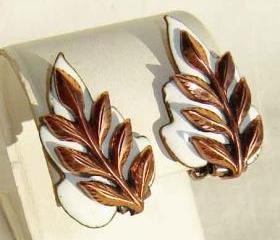 Vintage 50s Mastisse Renoir Modernist Enamel Copper Leaf Earrings