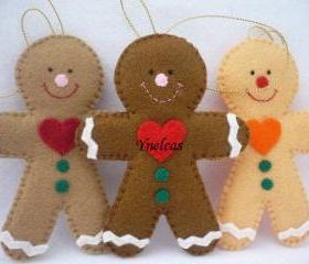 Gingerbread, Felt Christmas Ornament - Set of 3