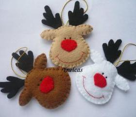  Rudolph the Red Nosed Reindeer, Felt Christmas Ornament - Set of 3