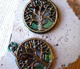 Tree of Life Earrings - Dark Green