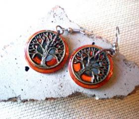 Tree of Life Earrings: Fiery Orange