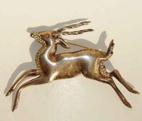 Vintage 40s Sterling Silver Rhinestone Gazelle Brooch Pin 3.5 Inches